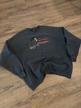 Budweiser Gray Embroidered Horse Graphic Crewneck Sweatshirt